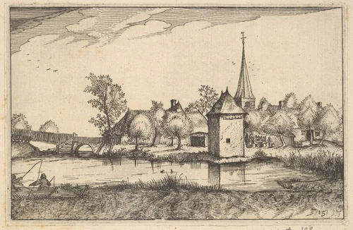 Pond and a Village, plate 15 from "Regiunculae et Villae Aliquot Ducatus Brabantiae" by Claes Jansz Visscher, print, 1605-1615