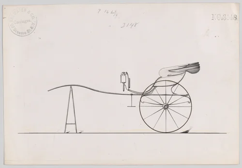 Design for Dog Cart or 2 Wheeler, no. 3148 by Brewster & Co., drawing, 1875