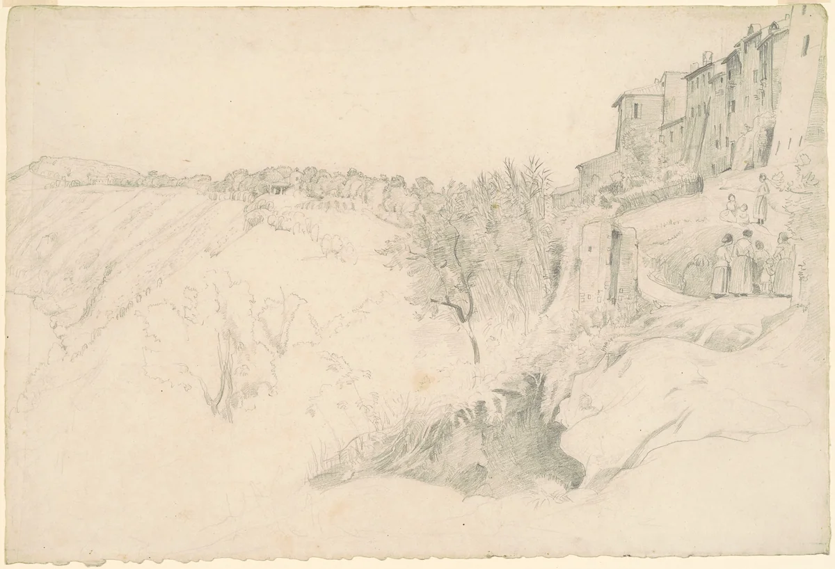 Hillside with Houses and Figures by Worthington Whittredge, drawing, 1854-1859