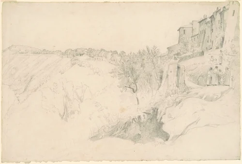 Hillside with Houses and Figures by Worthington Whittredge, drawing, 1854-1859