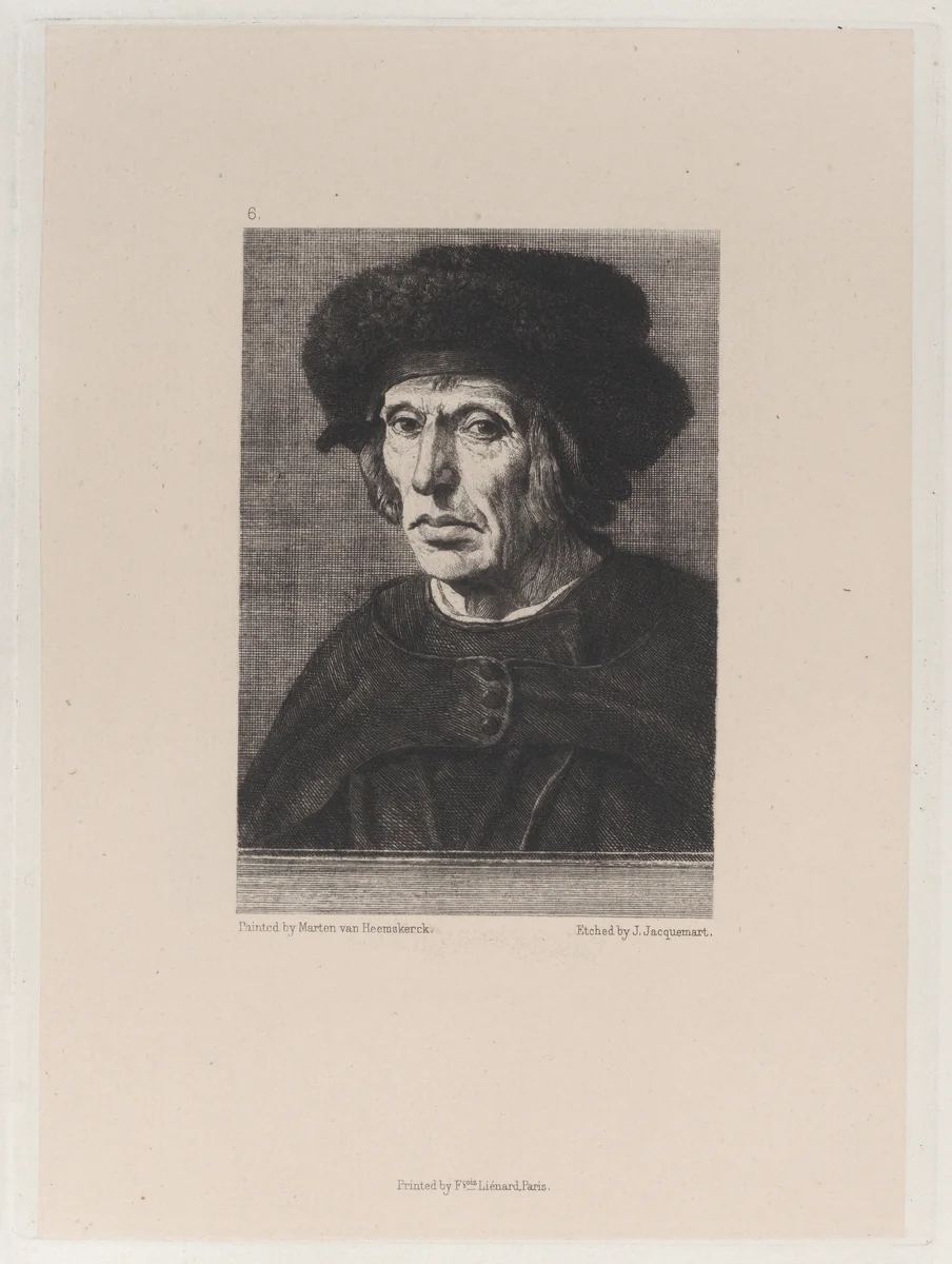 Portrait of Jacob van Veen, after Maarten van Heemskerck by Jules Ferdinand Jacquemart, print, 1871