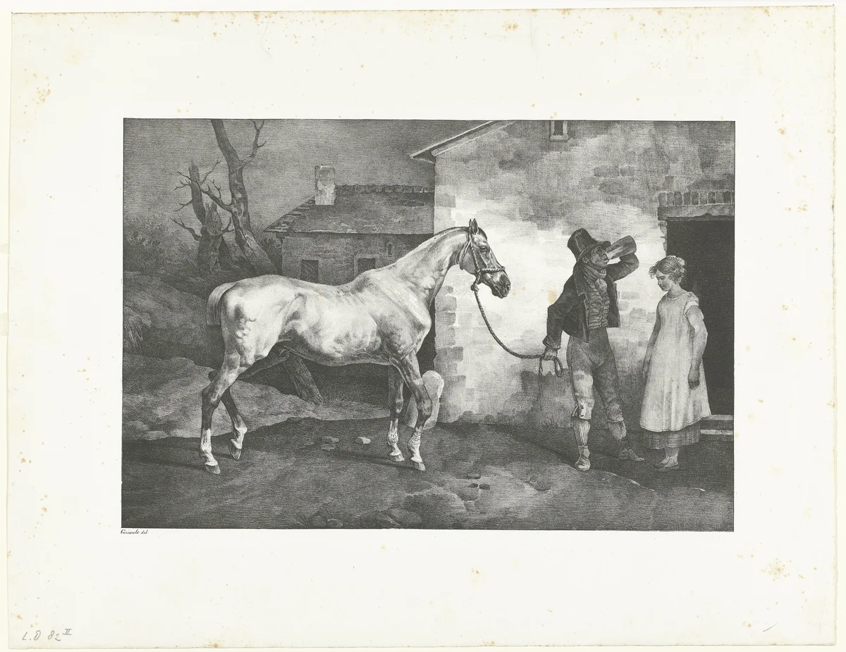 Man met een paard bij een herberg by Théodore Géricault, print, 1822
