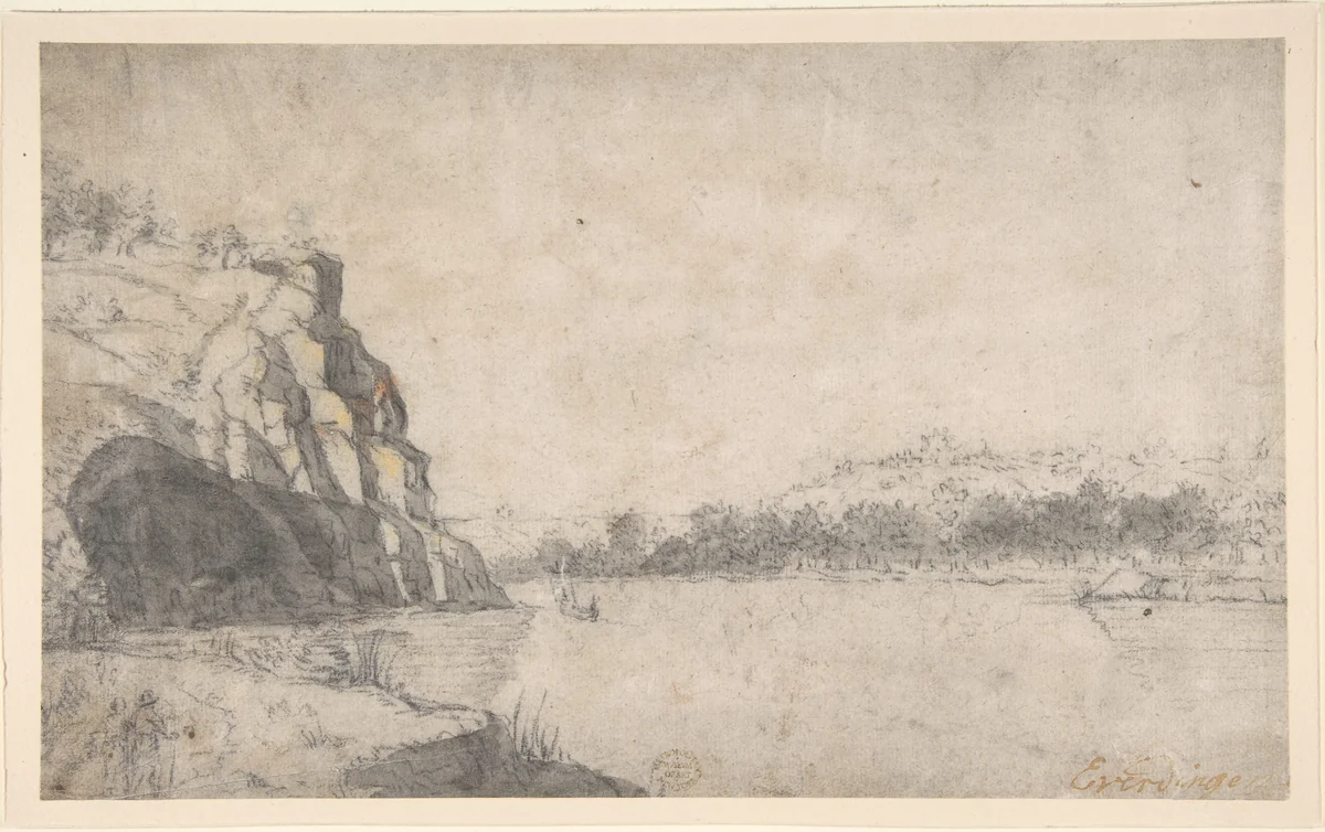 Landscape with River by anonymous, drawing, 1600-1699