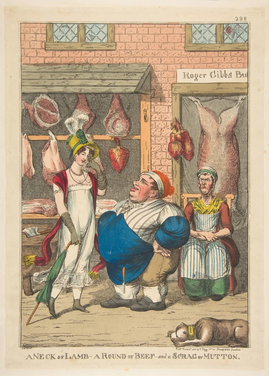 A Neck of Lamb, a Round of Beef, and a Scrag of Mutton by Charles Williams, print, 1816