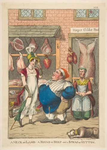 A Neck of Lamb, a Round of Beef, and a Scrag of Mutton by Charles Williams, print, 1816