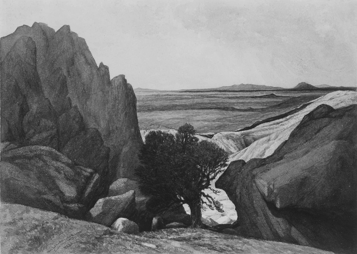 Near Last Camp on Ross Fork, Snake River, Lander Wagon Road, Oregon by Henry Hitchings, artwork, 1859