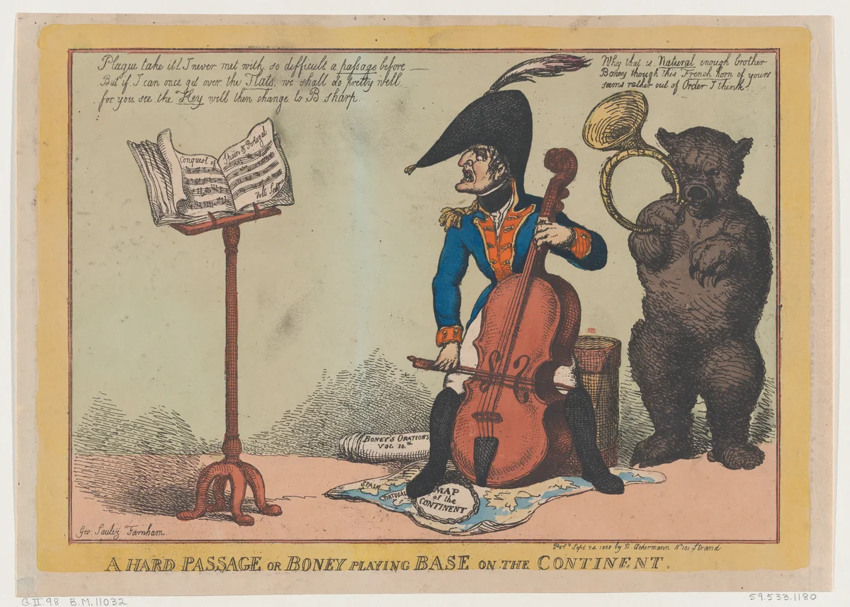 A Hard Passage, or Boney Playing Base on the Continent by Thomas Rowlandson, print, 1808