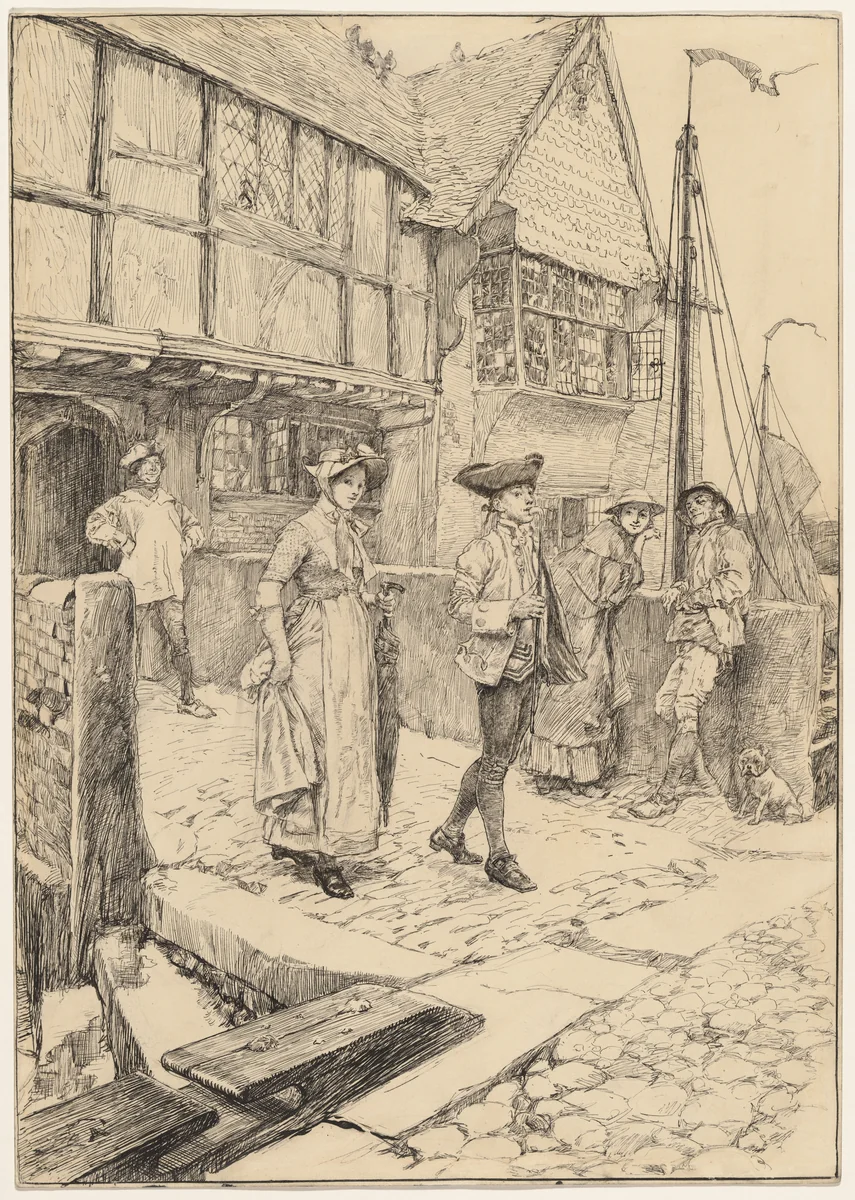 The Sunday Walk, illustration to "Sally in Our Alley" by Edwin Austin Abbey, drawing, 1883-1886