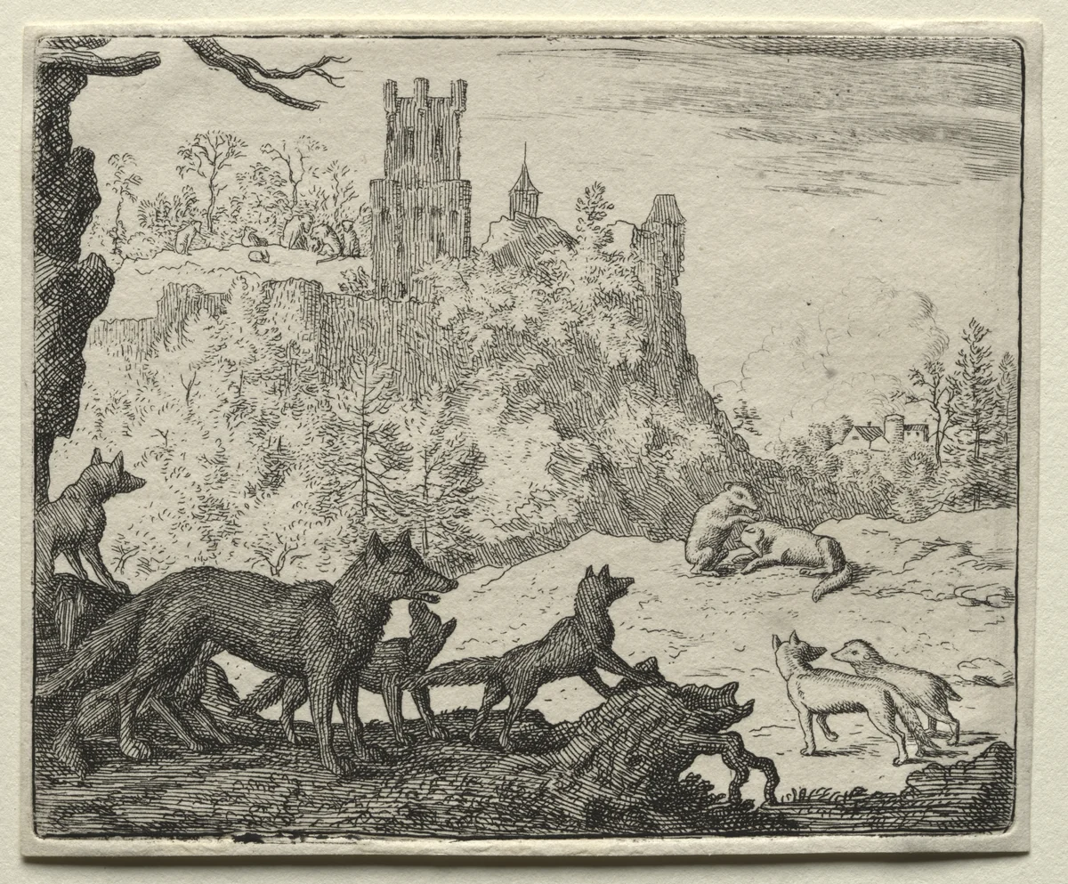 Reynard the Fox: Reynard and the Badger Depart for Court by Allart van Everdingen, print, 1650-1675
