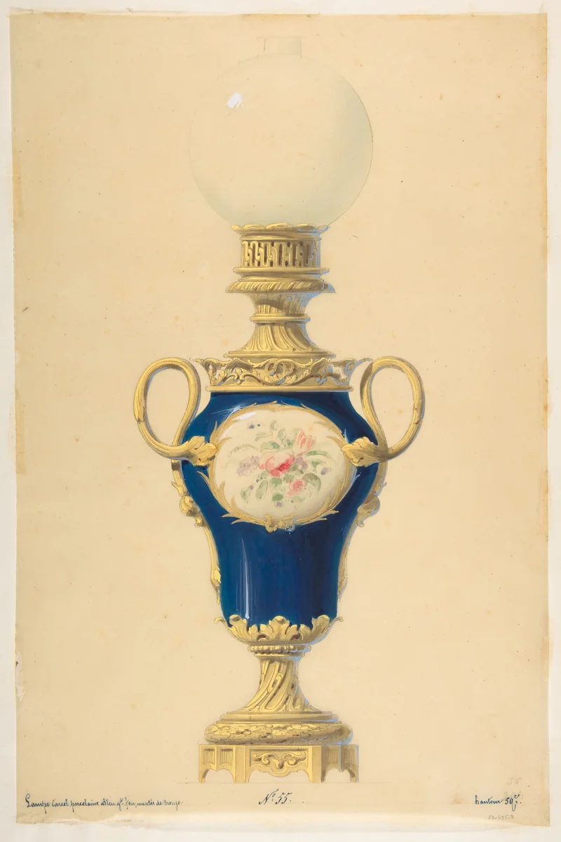 Design for an Oil Lamp by anonymous, drawing, 1800-1899