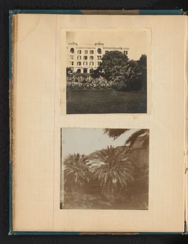 Uitzicht met palmbomen gezien vanuit voormalig hotel Schweizerhof in Ajaccio, Corsica by Théodore van Lelyveld, book, 1902-1904