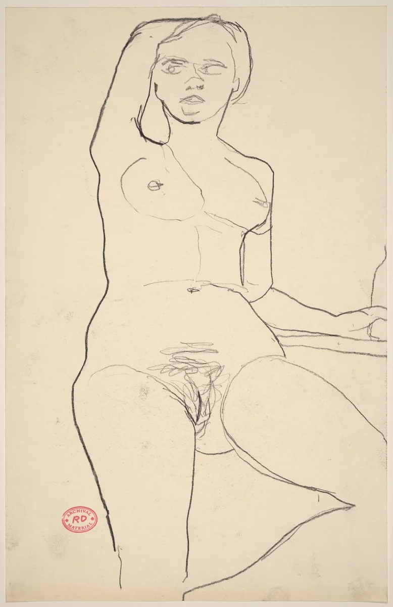 Untitled [female nude with right arm behind head] by Richard Diebenkorn, drawing, 1955-1967