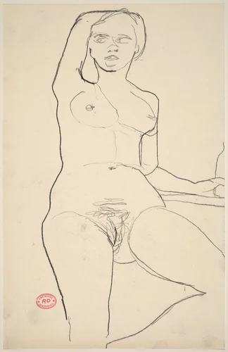 Untitled [female nude with right arm behind head] by Richard Diebenkorn, drawing, 1955-1967