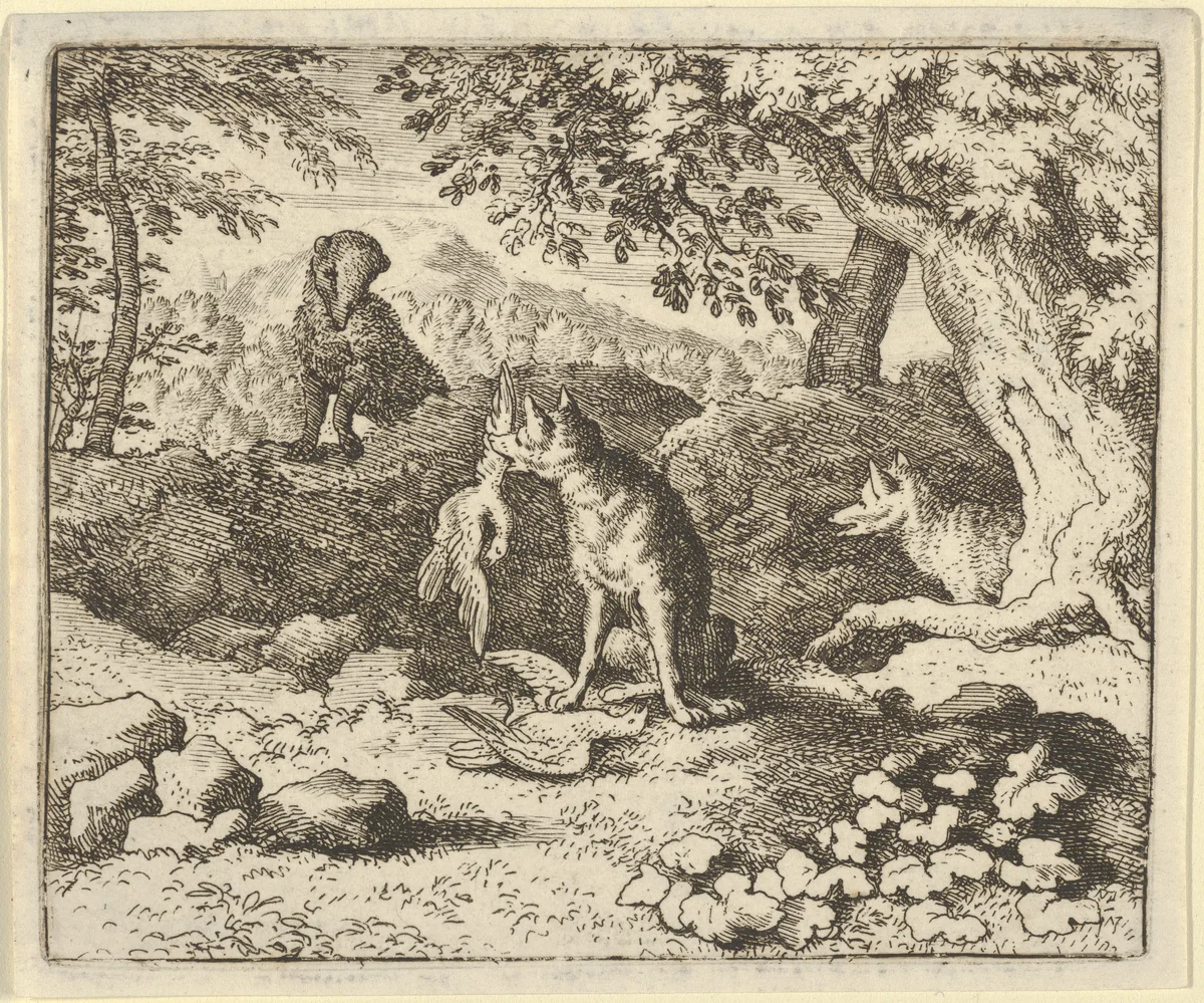 The Badger Hurries to Warn Renard of the Lion's Intention from Hendrick van Alcmar's Renard The Fox by Allart van Everdingen, print, 1650-1675