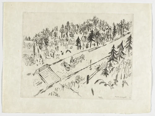 On the Road (En Chemin), plate VII (supplementary suite) from Les Âmes mortes by Marc Chagall, illustrated book, 1923