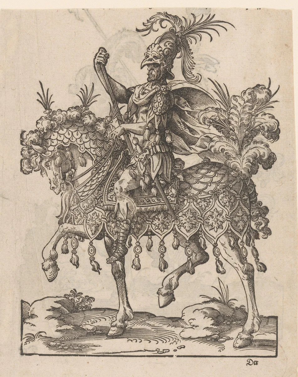Man te paard gekleed als Mars by Jost Amman, print, 1584