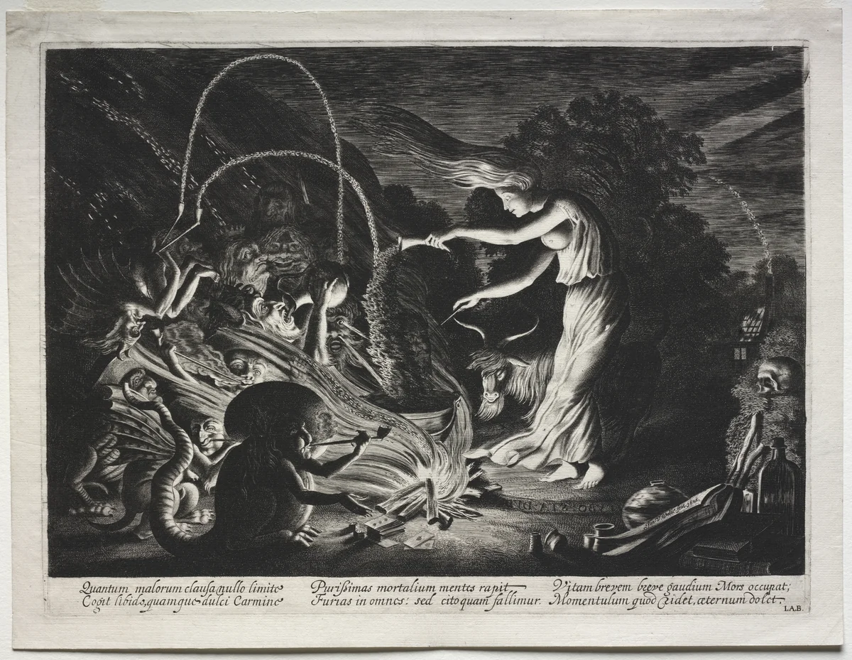 The Witch (Night Piece) by Jan van de Velde, print, 1626