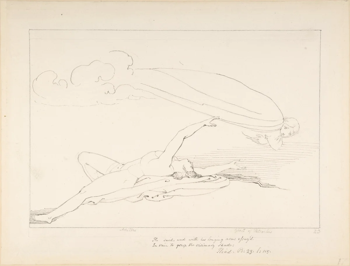 Achilles and the Shade of Patroclus by John Flaxman, drawing, 1793