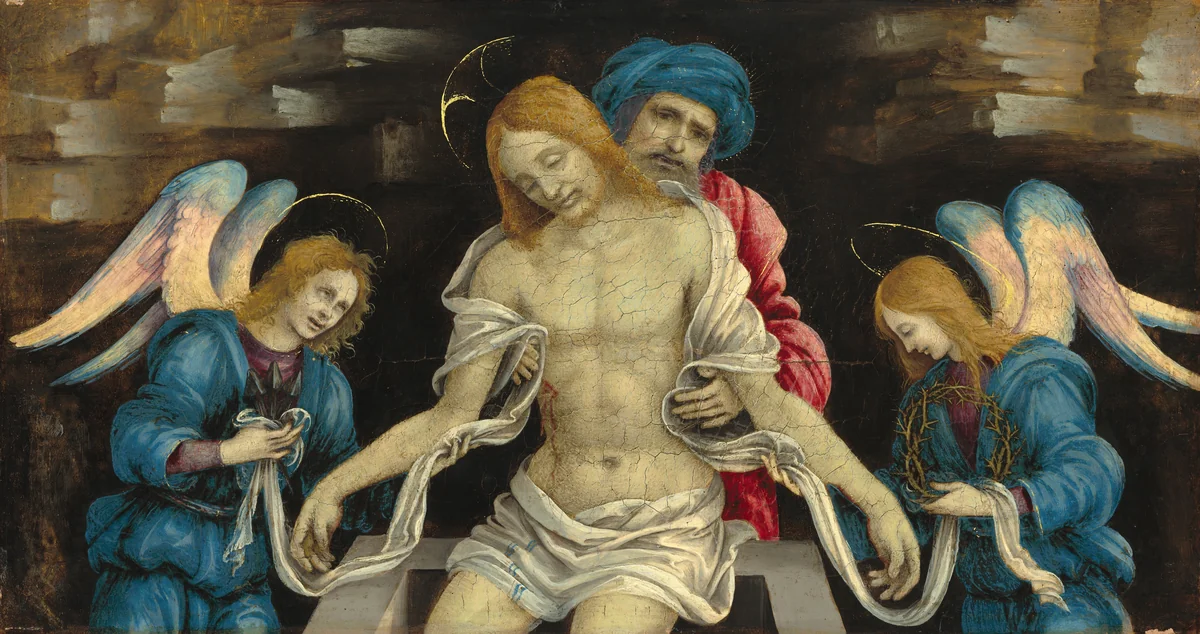 Pietà (The Dead Christ Mourned by Nicodemus and Two Angels) by Filippino Lippi, painting, 1500
