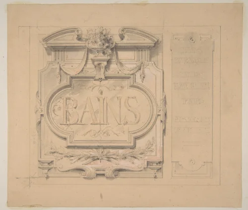 Design for an ornamental plaque for a bath house by Jules-Edmond-Charles Lachaise, drawing, 1830-1897