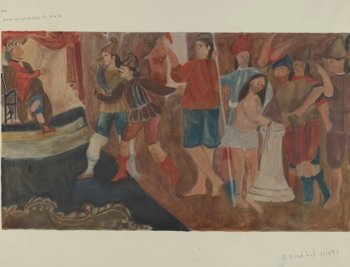 Station of the Cross No. 1: "Jesus is Condemned to Death" by Beulah Bradleigh, index of american design, 1936