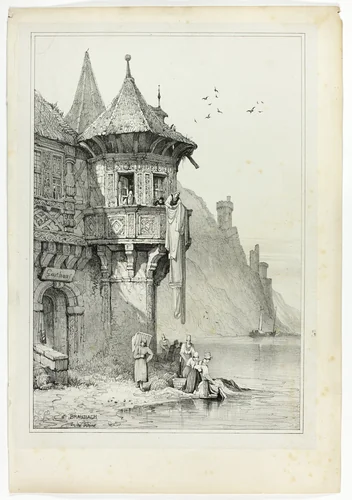At Braubach on the Rhine, from Facsimiles of Sketches made in Flanders and Germany by Samuel Prout, print, 1833