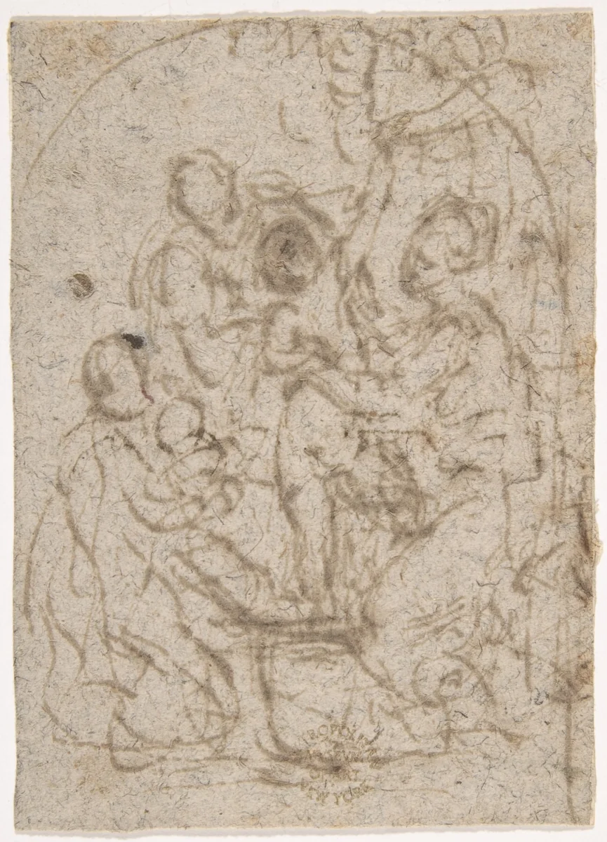 Madonna and a Group of Saints by anonymous, drawing, 1500-1600