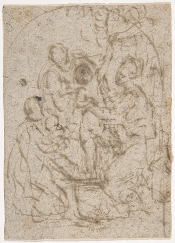Madonna and a Group of Saints by anonymous, drawing, 1500-1600