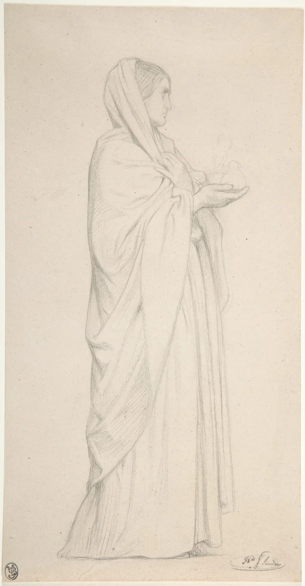 Standing Female Saint by Hippolyte Flandrin, drawing, 1820-1864