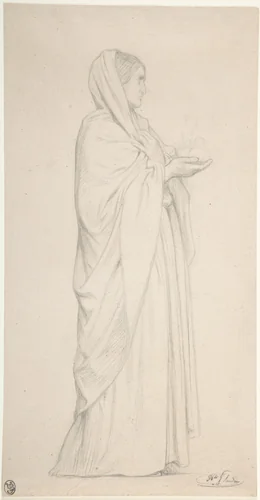 Standing Female Saint by Hippolyte Flandrin, drawing, 1820-1864