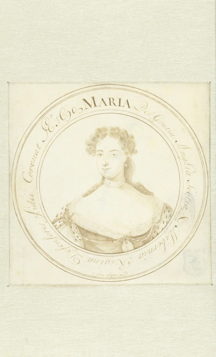 Portret van Maria Stuart II by John Faber, drawing, 1690
