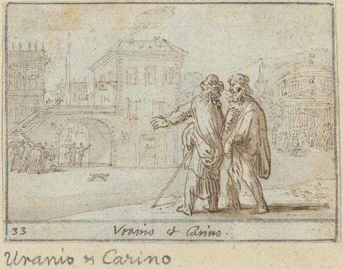 Uranio and Carino by Johann Wilhelm Baur, drawing, 1640