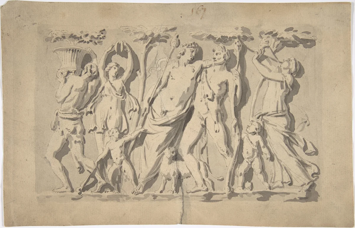 Bacchanal Scene by anonymous, drawing, 1700-1799