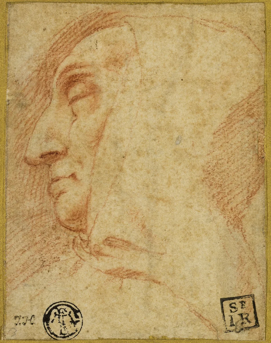 Head of a Monk by Francesco Vanni, drawing, 1583-1610