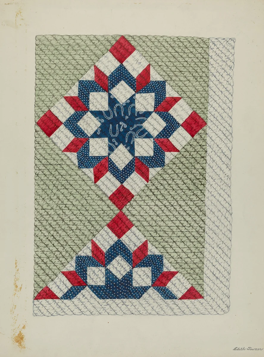 Quilt - "Double Star" by Edith Towner, index of american design, 1940