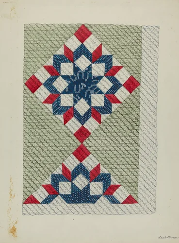 Quilt - "Double Star" by Edith Towner, index of american design, 1940