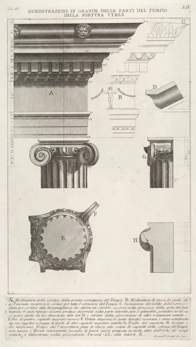 Cornice and column from the Temple of Fortuna Virilis (Tempio della Fortuna Virile), from "Le Antichità Romane" by Giovanni Battista Piranesi, print, 1756