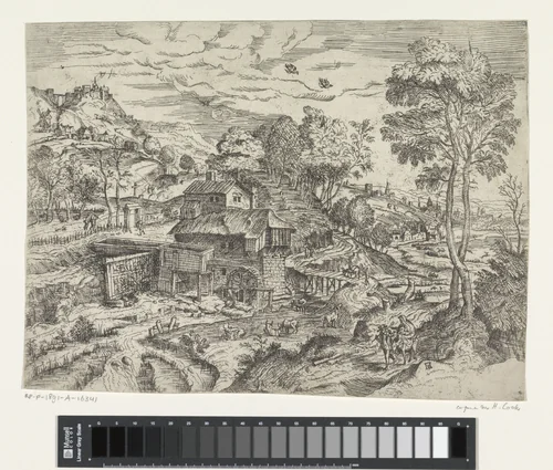 Landschap met vlucht naar Egypte by Unknown, print, 1527-1567