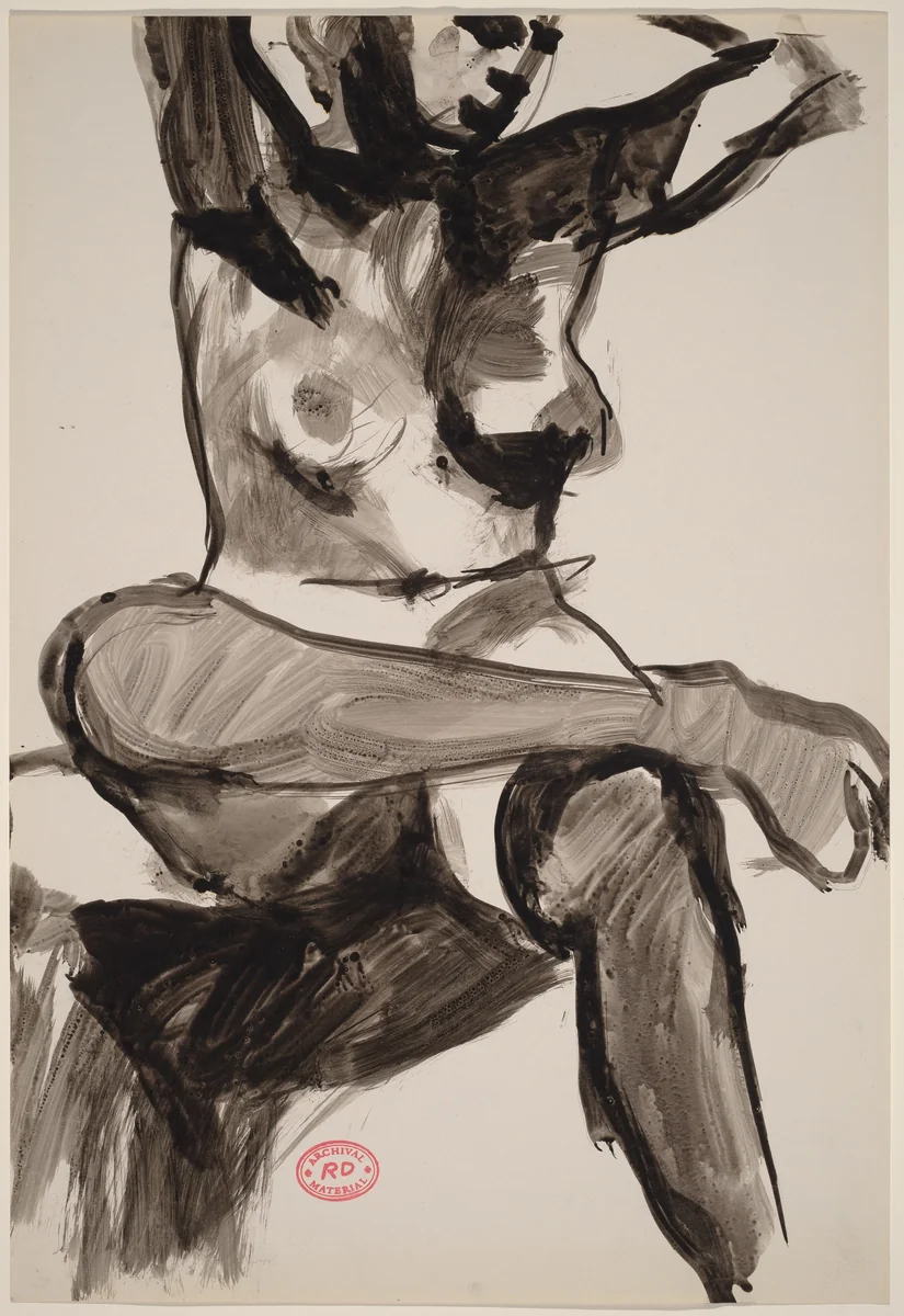 Untitled [seated female nude in stockings with crossed legs] by Richard Diebenkorn, drawing, 1955-1967
