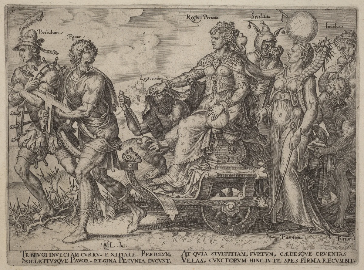 Dangers and Vices Accompanying Wealth by Philip Galle, print, 1563