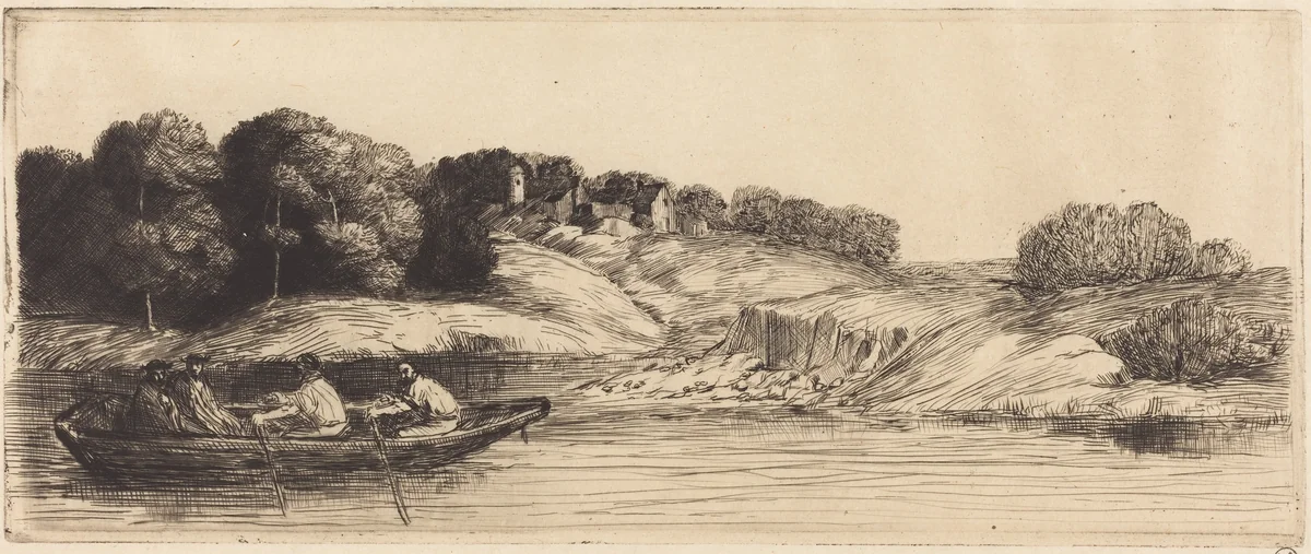 Landscape with Boat, 1st plate (Le paysage au bateau) by Alphonse Legros, print, 1837-1911