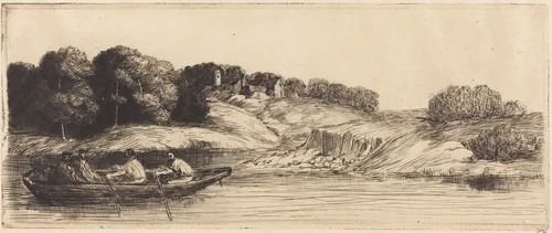Landscape with Boat, 1st plate (Le paysage au bateau) by Alphonse Legros, print, 1837-1911
