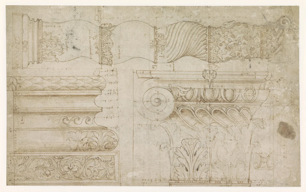Constantijnse zuil in de Sint-Pieter by anonymous, drawing, 1500-1600