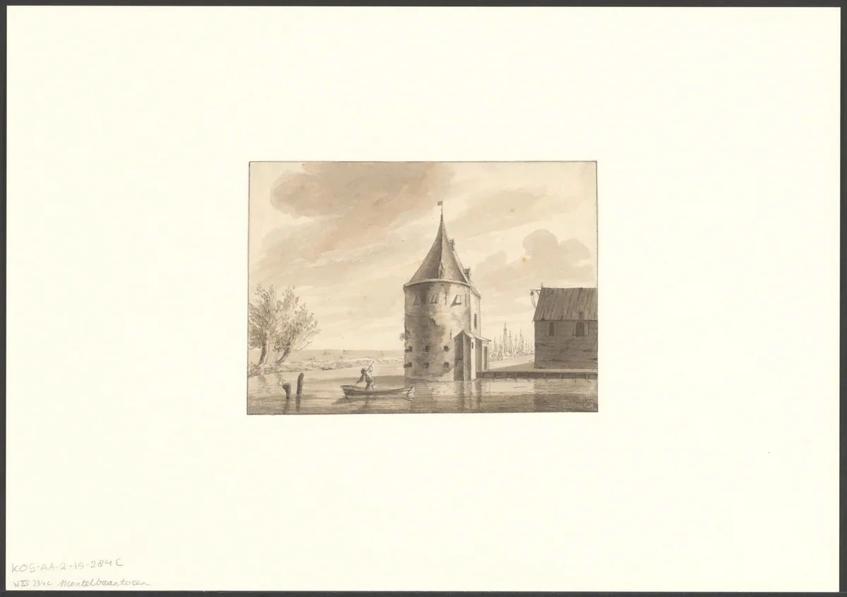 Gezicht op de Montelbaanstoren by anonymous, drawing, 1700-1799