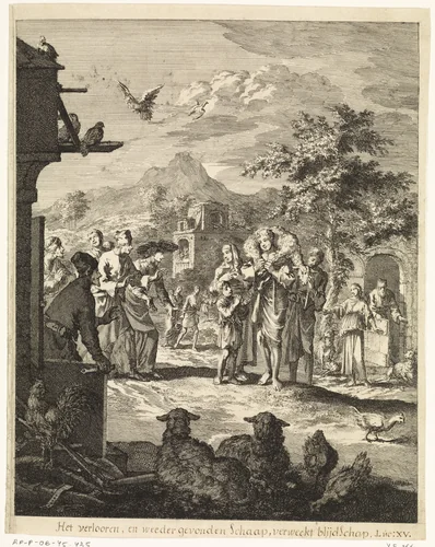 Gelijkenis van het verloren schaap by Jan Luyken, print, 1708