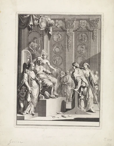 Allegorie op de rechtsprocedure by Jan Goeree, print, 1703-1705
