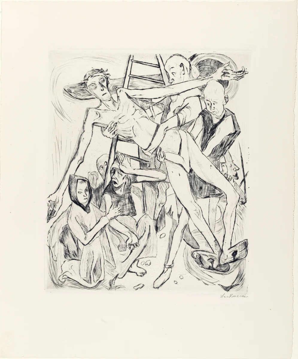 Descent from the Cross (Kreuzabnahme) from Faces (Gesichter) by Max Beckmann, print, 1918