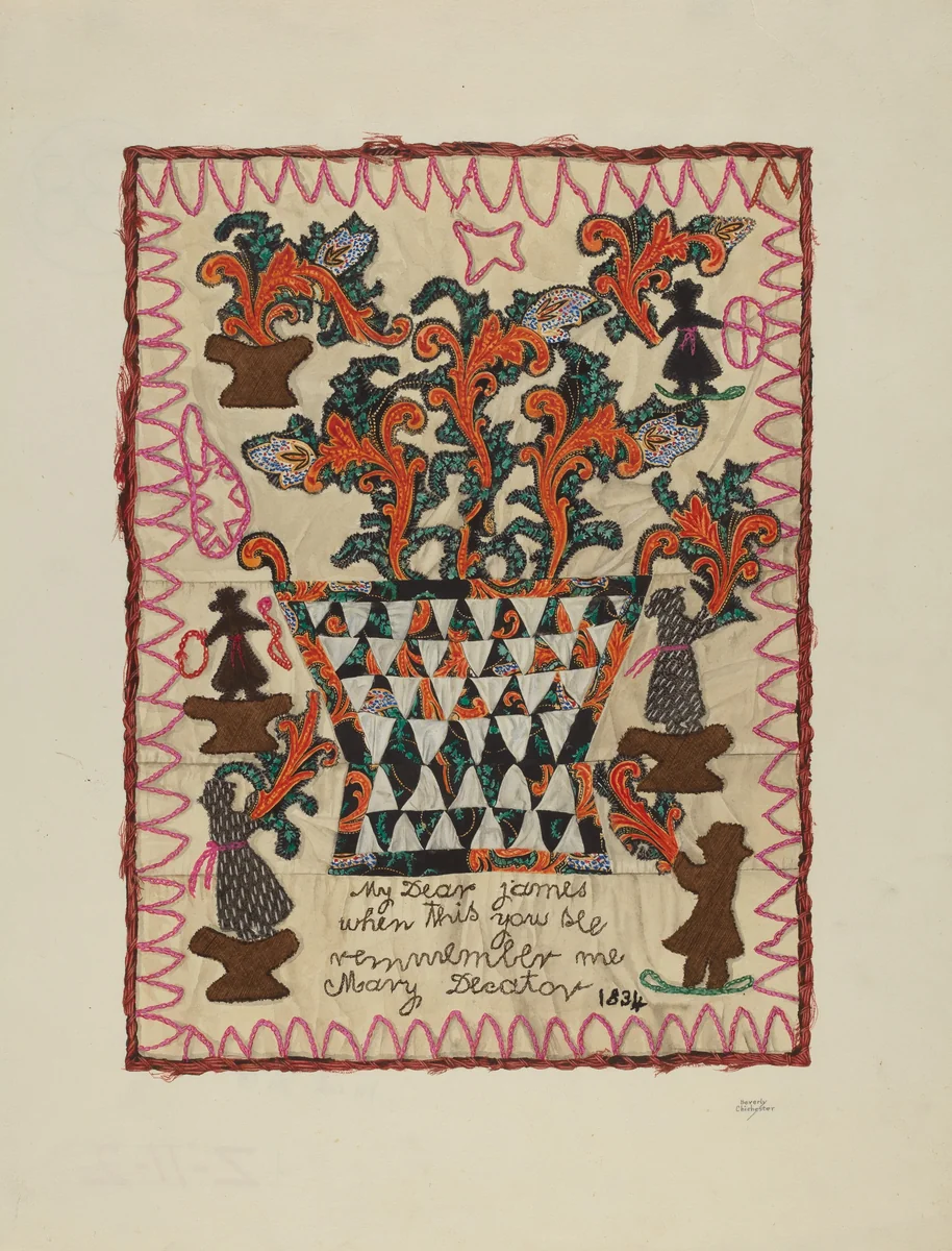 Applique Linen Panel by Beverly Chichester, index of american design, 1935-1942