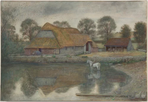 The Old Barn, Arreton, Isle of Wight by Marie Spartali Stillman, drawing, 1890-1900