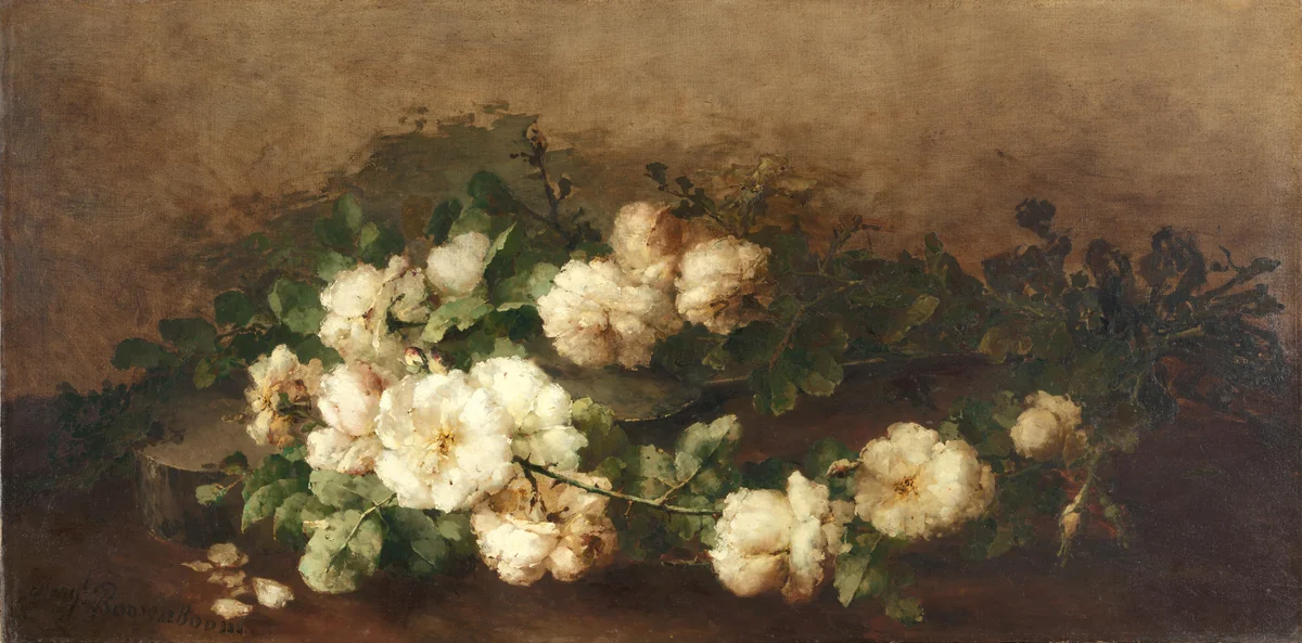 Stilleven met gitaar en rozen by Margaretha Roosenboom, painting, 1880-1896